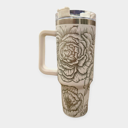 Floral "Peony" Custom Engraved Tumbler