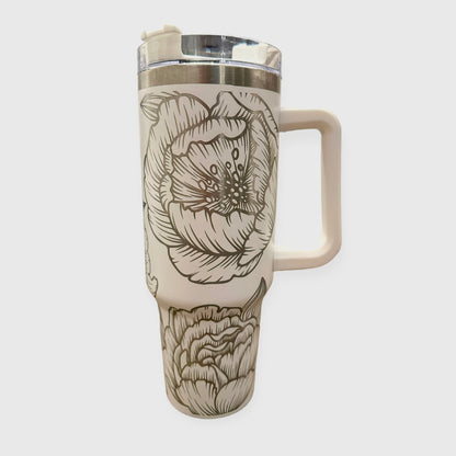 Floral "Peony" Custom Engraved Tumbler