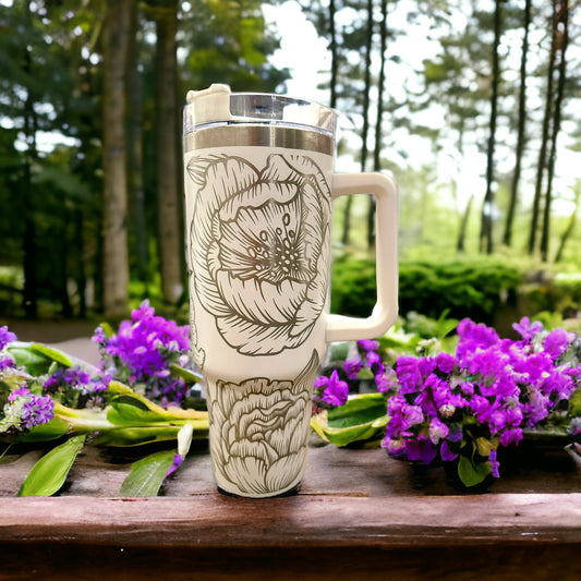 Floral "Peony" Custom Engraved Tumbler