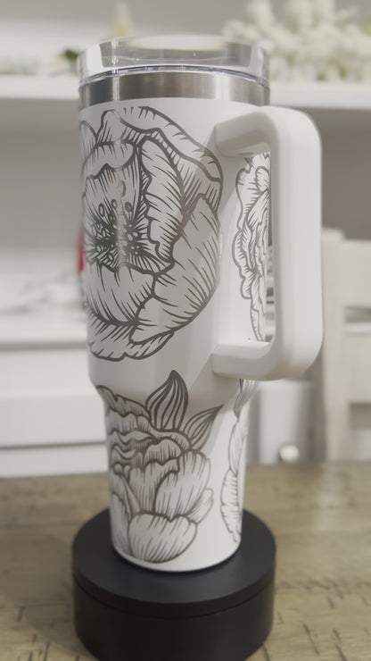 Floral "Peony" Custom Engraved Tumbler